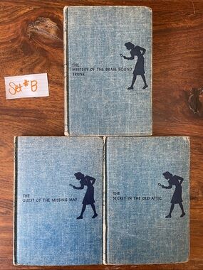 3 Vintage Nancy Drew Hardcover Books Carolyn Keene Tweed Blue Covers (Set #B)